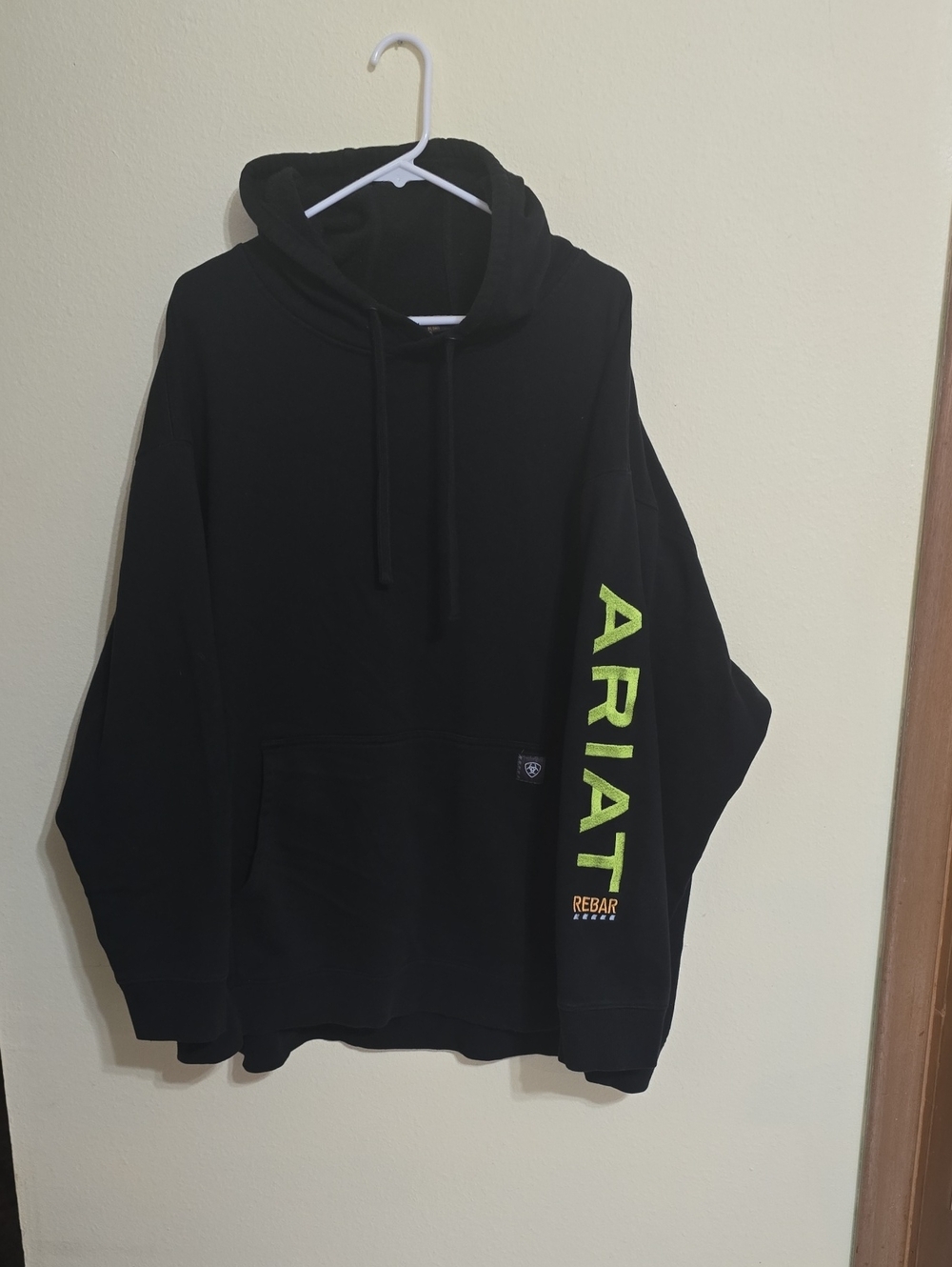 Ariat Rebar Black Hoodie with Neon Green Sleeve Logo